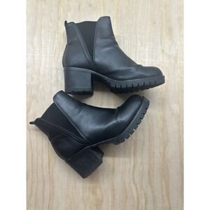 Mia LAREN Faux Leather Closed Toe Chunky Heel Biker Boots Black Size 8 M